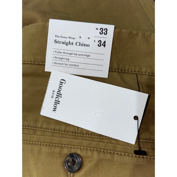Men's Straight Fit Chino Stretch Pants 33x34 Brown Goodfellow & Co NWT - Picture 4 of 4